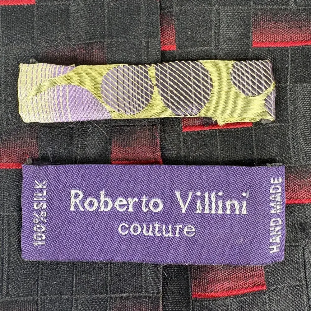 Roberto Villini Couture Mens Tie Black Red Ombre Geometric 100% Silk Italy 58x4